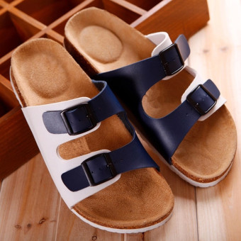 4ever 1 Pair of Lovers Leather Casual Slip-resistant Sandals Summer Beach Slippers (White) - Intl