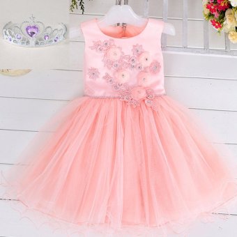 Kids Girls Wedding Flower Petals Dress Princess Party Pageant Formal Dress Tulle Dress(Pink)
