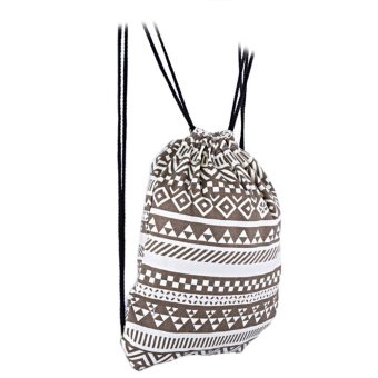 Ethnic Striped Geometric Print Rope Canvas Backpack Women(Brown) - intl