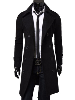Men's Slim Stylish Trench Coat Winter Long Jacket Double Breasted Overcoat Cool Black - Intl