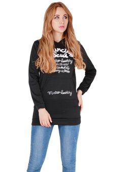 HengSong Lady Autum Winter Hoodies Loose Pullover Black