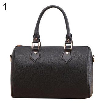 Broadfashion Women's Faux Leather Zipper Shoulderbag Shoulder Messenger Handbag Bucket Bag (Black) - intl