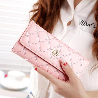 Wanita dompet wanita kulit kopling panjang PU tas dompet pemegang kartu BA004-Pink - International