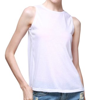 Cocotina Women's Summer Sleeveless Top Back Split Blouse Casual T-Shirt Clubbing Tee (White)