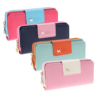 Women Wallets New Fashion Trends Pumping Multi-card Position Two Fold Wallet Lady Long Zipper Purse Card Holder (Pink)
