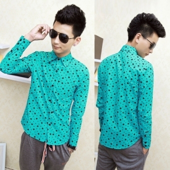 GE Men's Slim Fit Printing Long Sleeve Shirts 3Colors 4Size (White)