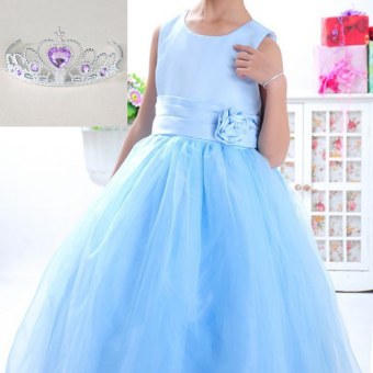 Girls Summer Flower Princess Dress Children Frocks Wedding Gown  Kids Evening Dress - Blue