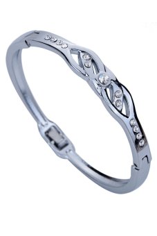 Yazilind Jewelry Simple Design Silver Plated Hollow Oval Carve Crystal Charming Bangle Bracelet