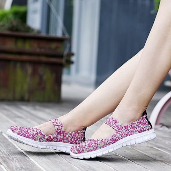 Summer Women Shoes Casual Cutouts Lace Canvas Shoes,Pink - intl