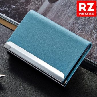 RZ Business Name Card Holder Luxury PU Leather & Stainless Steel Multi Card Case,Business Name Card Holder Wallet Credit card ID Case / Holder For Men & Women(LightBlue). - intl