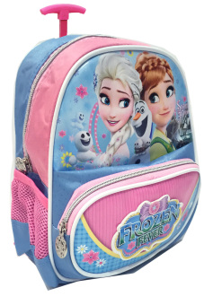 BGC Disney Frozen Fever Elsa Anna 2 Kantung 3D Timbul Bahan Saten Tas Troley Anak Sekolah TK
