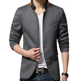 Gallery Fashion - Jas blazer casual pria model korea kerah shanghai kombinasi warna silver list orange - 114