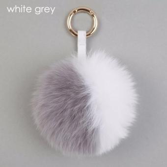 FROMB Real Fox Fur Super Fluffy Two Tone Pom Pom Bag Charm Key Chain (White Grey) - intl