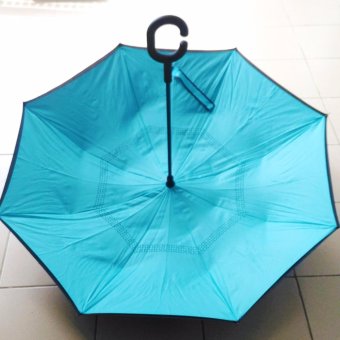 Babamu Payung Terbalik 2 lapis Gagang C Reverse Umbrella Tombol Merah - Biru