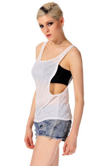 Jo.In Sexy Women Casual Loose Open Side Tank O-Neck Solid Plain Tank Sleeveless Shirt One size(White) - Intl