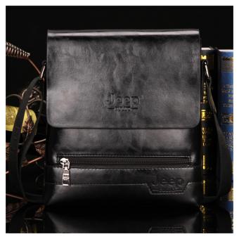 Jeep Cowhide Leather Crossbody Bag Shoulder Bag Men Tote Bag Business Casual Messenger Bag Small Size (Black) - intl