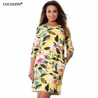 COCOEPPS Floral Print Women Dresses 2017 Big Size O-Neck Mini Dress Summer Plus Size Women Clothing Elegant bodycon Dress L-5XL - intl