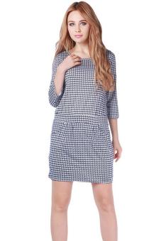 LALANG Women Sexy Slim Houndstooth Dress 3/4 Sleeve Houndstooth