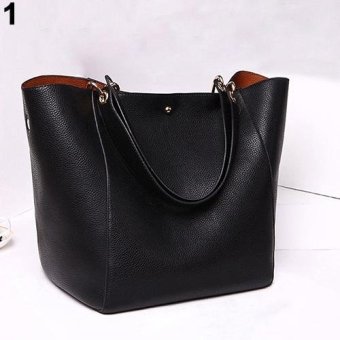 Broadfashion Fashion Women Large Split Leather Handbag Messenger Shoulder Tote Bag (Black) - intl