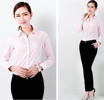 BIGCAT women long sleeve professional shirt V-neck collar formal shirts -pink - intl