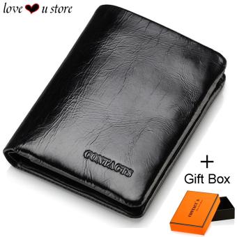 Loveu Luxury Black Leather Wallet Mens Wallet Best Valentine Lover Gift Birthday Gift Trifold Soft Cow Leather Wallets ID Credit Card Holder Clutch Zipper Coin Purse Wallet - intl