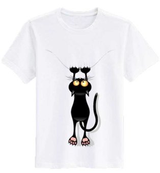 Sz Graphics T Shirt Wanita/Kaos Wanita Black Cat/T Shirt Fashion/Kaos Wanita - Putih