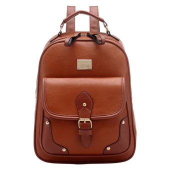 360DSC Korean Style Retro Mori Girl PU Leather Backpack Shoulder Bag Travel School Bag - Brown- INTL