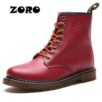 ZORO British Style Retro Classic Men 's Boots Leather Martin Boots High - Top Lace Up Motorcycle Boots (Red) - intl