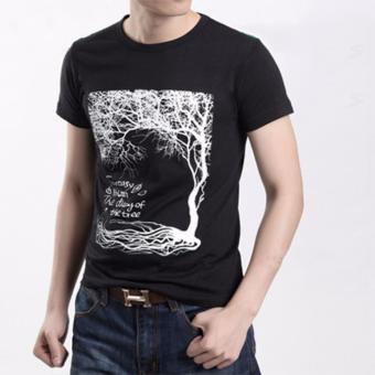 Jiayiqi Men's Fashion Print T-shirt Comfort Cotton Short Sleeve Tops Tee - intl