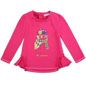 Cyber Arshiner Kids Girl Fashion Casual Round Neck Long Sleeve Ruffle Print T Shirt Tops(Rose Red)
