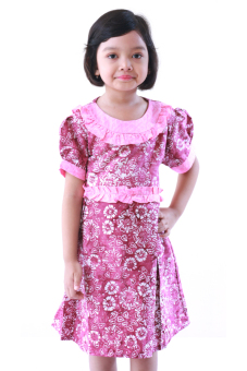 Oktovina-HouseOfBatik Dress Batik Katun Embos Anak - Kids Batik RTA-8 - Pink Maroon