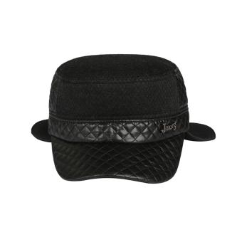 JNTworld Men Winter Faux Leather Hat Cap PU Hat Flat Top Hat(Black) - intl