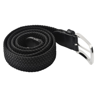 360WISH Woven Braided Elastic Stretch Belt Silver Buckle Ideal for Jeans Black (EXPORT)