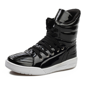 Autumn Men's Fashion High Top Flat Casual Lace-Up Sneaker Shoes(Black)