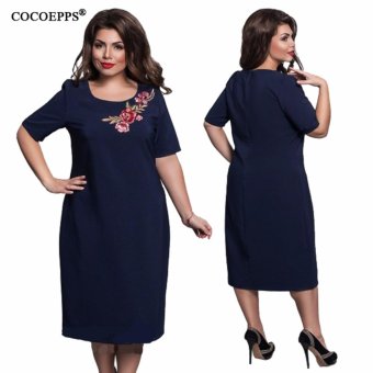 COCOEPPS Women Plus Size Summer Dress 2017 Ladies Elegant O Neck Short Sleeve Embroidery Patch Dresses L-6XL - intl