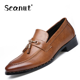 Seanut Men's Fashion Breathable Leather Formal Business Shoes(Brown) - intl