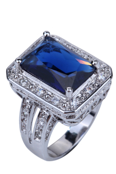 Yazilind Sapphire Quartz and White Topaz Gems Silver Ring Blue