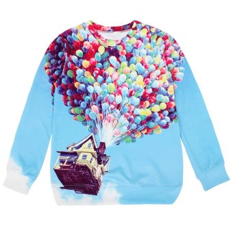 Jiayiqi Flying House Balloon Digital Print Lovers Sweatshirts (Sky Blue)