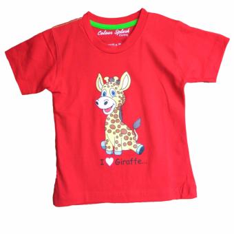 Toylogy Pakaian Anak Perempuan - Baju Kaos Anak Sablon Jerapah ( I Love Giraffe Shirt ) Red