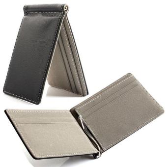 Grey Men's Leather Bifold Credit Card Holder Wallet Money Clip Slim Purse Handbag - intl
