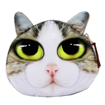 EOZY Unisex Creative Animal Cartoon 3D Cat Face Purse Coin Change Bag Case Wallet Mini Coins Bag - Intl