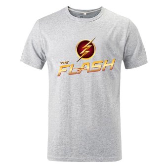 Cosplay Men's DC The Flash Flag and Logo T-shirt (Grey)