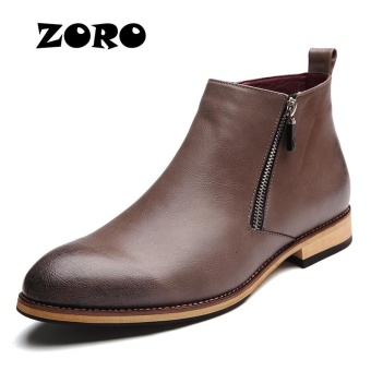 ZORO Italian Mens Ankle Boots Genuine Leather Handmade Business Office Men Shoes (Grey) - intl
