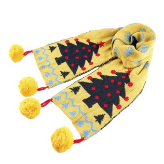 EOZY Unisex Knitted Scarf Thickening Lovely Christmas Tree Printed Scarves For Boys And Girls Xmas Gift (Yellow)