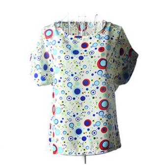 Women Summer Spring Tops Casual Short Sleeve O-Neck Printing Blouse Chiffon Print Shirt Blue Dot - intl