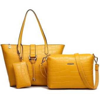 Crocodile Grain Lash Package 3 Times The European And American Fashion Handbag(yellow) - intl