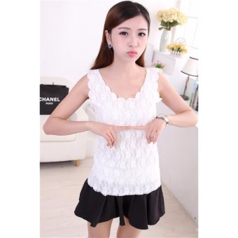 Fashion women Sleeveless Hollow Out Lace Blouse Shirt (white) - intl
