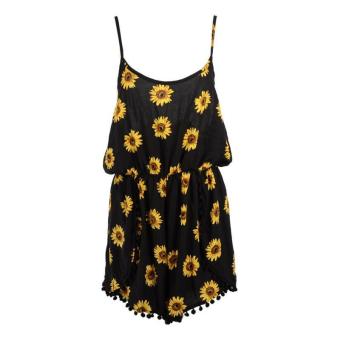 Women V-Neck Backless sunflower Print Jumpsuit Shorts Romper Pant Hot - Intl - intl