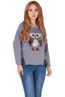 HengSong Woman Fashion Pullover Pattern Hoodies Grey