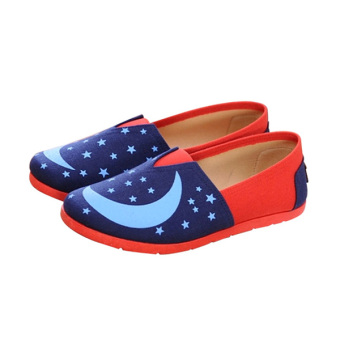 OEM MSID Sepatu Flat Slip On Wanita 01 - Red Blue With Star Moon Pattern -